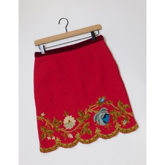 Plenty by TRACY REESE Red Wool Floral Embroidered Appliqued Skirt Size 4 - Picture 2 of 13